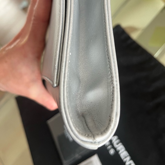 SAINT LAURENT Silver Diagonal Clutch - Picture 5 of 9